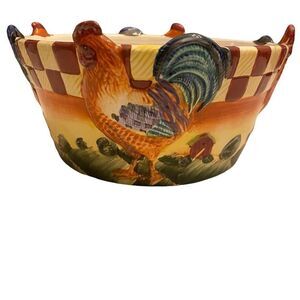 Vintage Vigor Ceramic Rooster Decor Farmhouse Serving Bowl